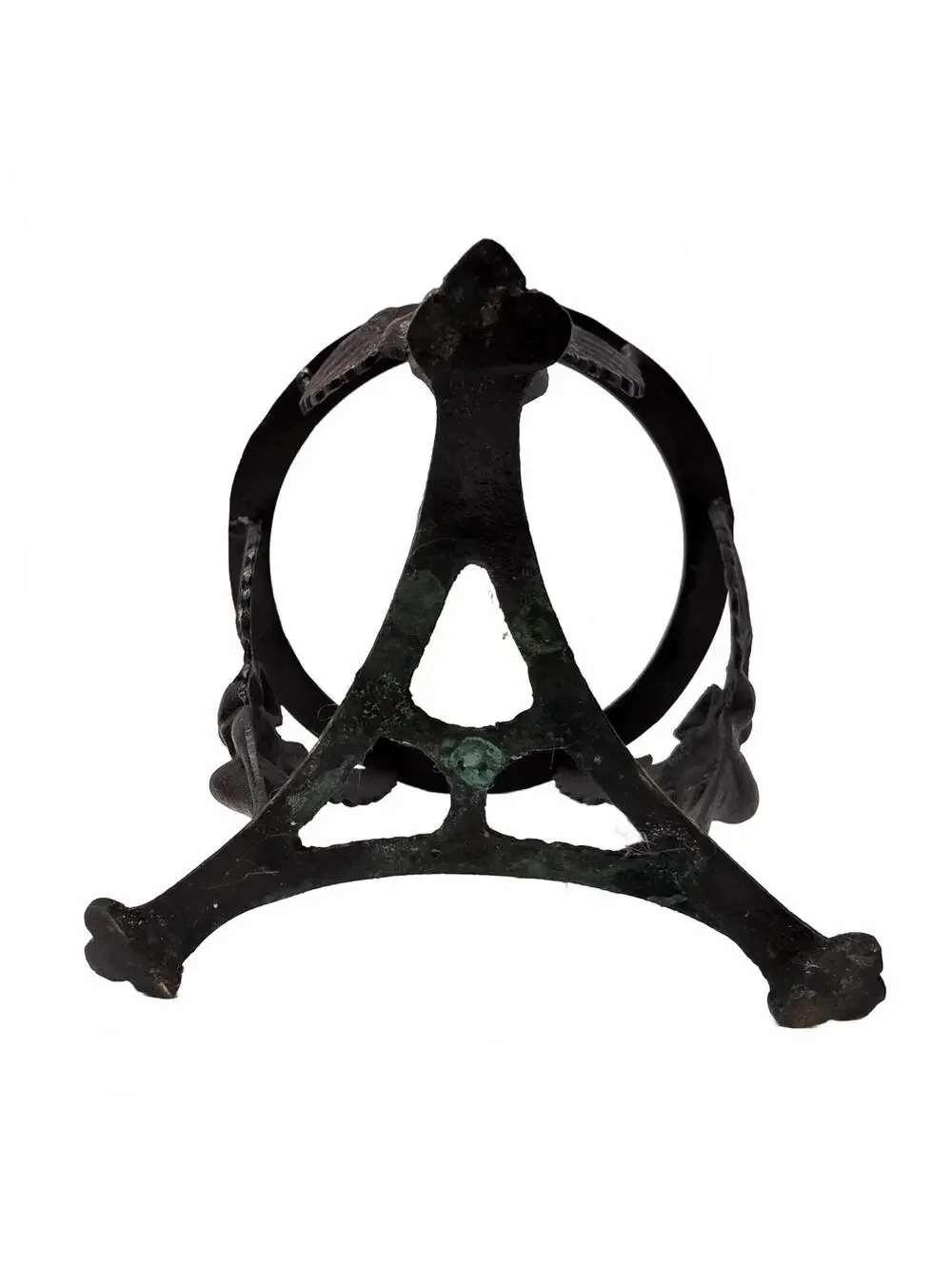 Vintage Brass or Bronze Angel Bowl Stand Verdigris Tripod Pedestal